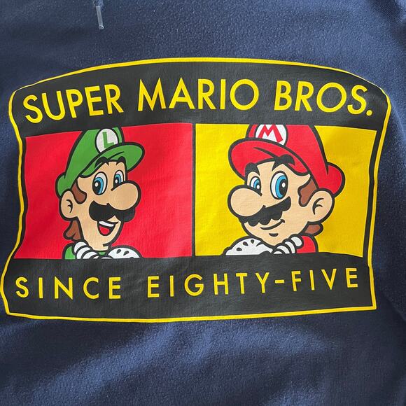Super Mario Bros Hoodie Since Eighty-Five Navy Blue Nintendo XL 2020 - Picture 2 of 8